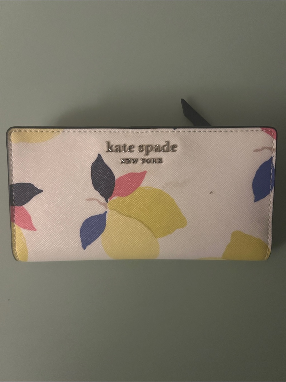kate spade New York Lemon Print Zip Wallet in White, Yellow, Blue, Pink